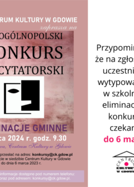 Jeszcze tylko 7 dni na zgłoszenia do etapu gminnego Ogólnopolskiego Konkursu Recytatorskiego (do 6 marca).